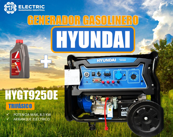 OK GENERADOR GASOLINERO HYGT9250E | HYUNDAI TRIFÁSICO 8.3KW - Imagen 1
